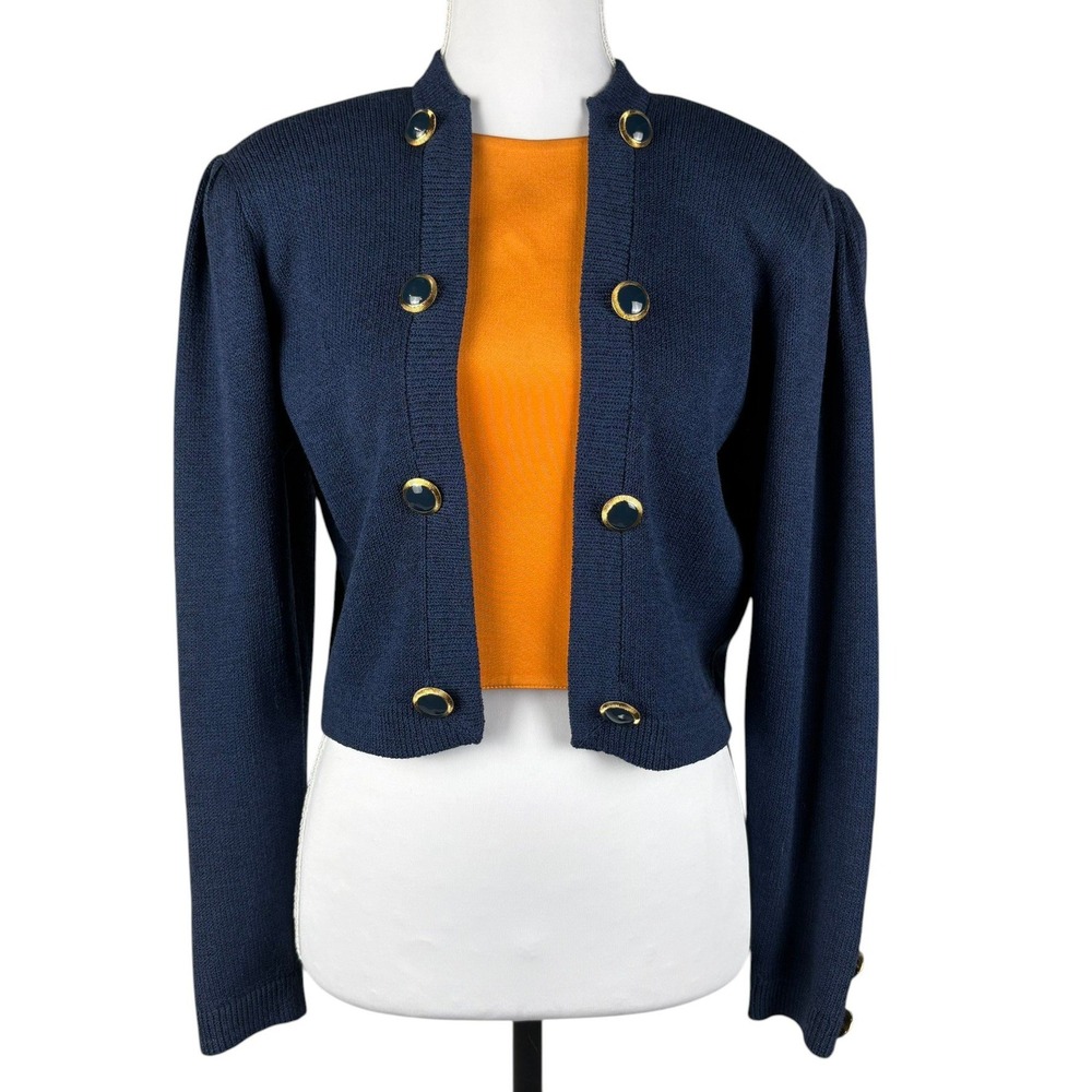 St John Santana Knit Cropped Jacket Womens 2 Navy Blue Orange Paneled Vintage